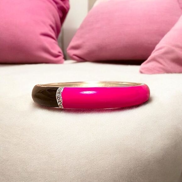 Brown And Pink Silver Tone Clamper Bangle Bracelet NWOT - Picture 2 of 4